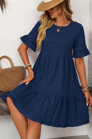 Flared Short-Sleeve Casual Dress