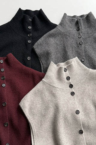 Collared Ribbed Knit Button-Front Vest