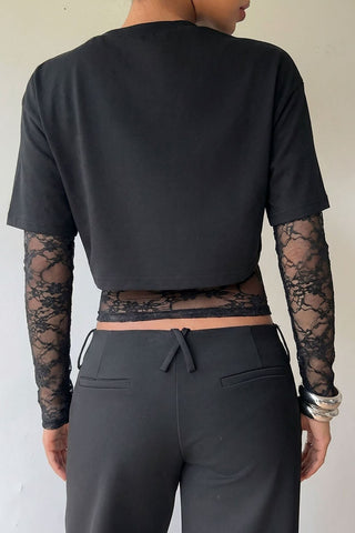 Lace Sleeve Crop T-Shirt
