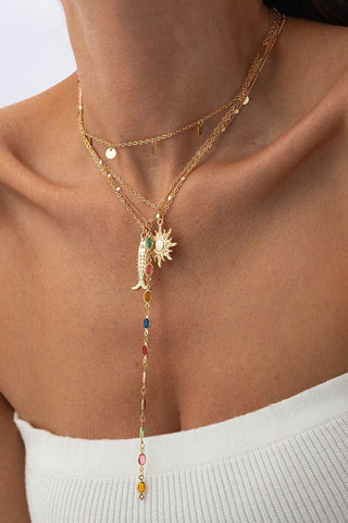 Multi-Layer Sun Fish Charm Necklace