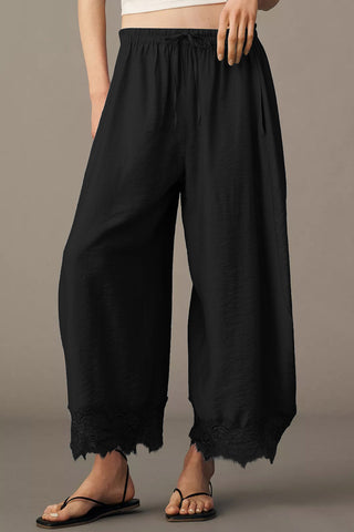 Lace-Trim Wide-Leg Casual Pants