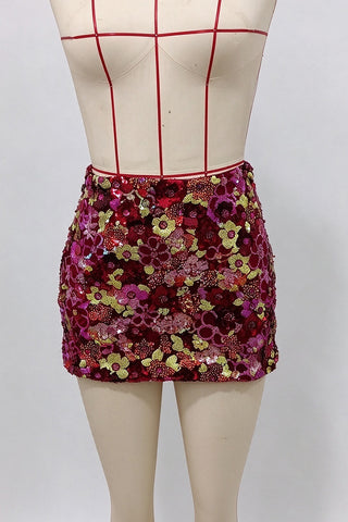 Floral Sequin Bodycon Mini Skirt