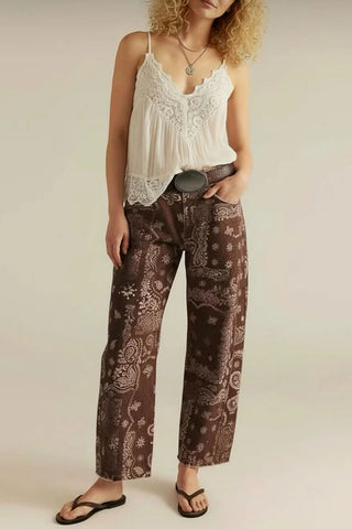 Paisley Print Wide Leg Casual Pants