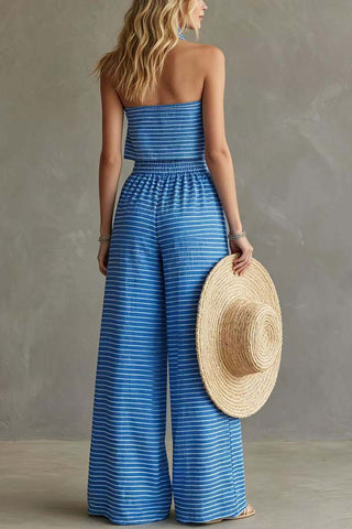 Striped Tube-Top High-Waist Pants Set