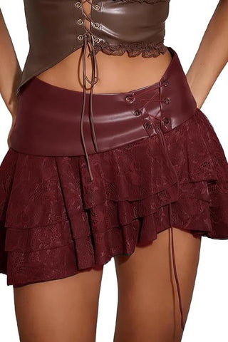 Lace-Up Waist Tiered Ruffle Mini Skirt