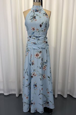 Floral Halter Ruched Maxi Dress