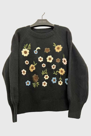 Floral Applique Crew Neck Sweater
