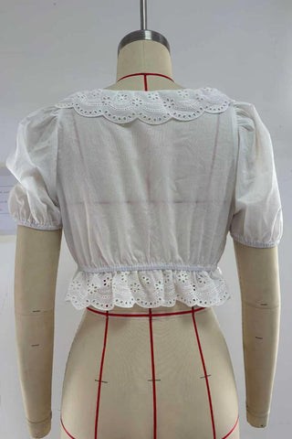 Tie-Front Puff-Sleeve Crop Top