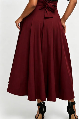 High-Waist Pleated A-Line Midi Skirt