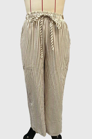 Drawstring Striped Wide-Leg Casual Pants