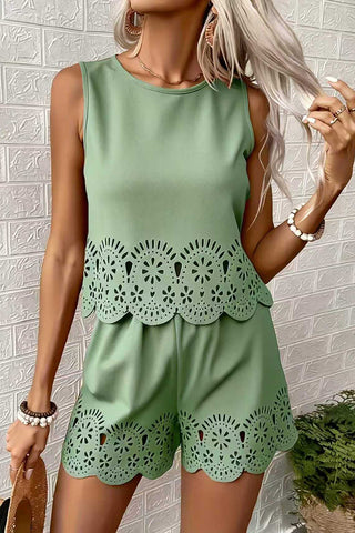Sleeveless Eyelet Short Set