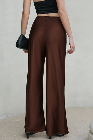 Satin Drawstring Wide-Leg Casual Pants