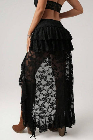 Ruffle Asymmetric High-Low Midi Skirt
