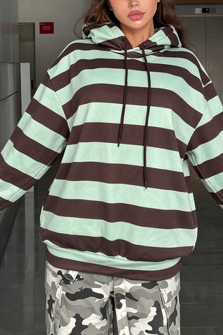 Striped Drawstring Hoodie Sweatshirt
