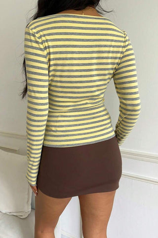 Striped Long Sleeve Crew Neck Blouse