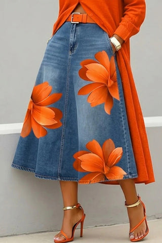 Floral-Accent Midi Skirt