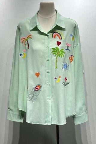 Patterned Button-Front Blouse