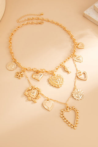 Multi-Charm Heart Link Chain Necklace