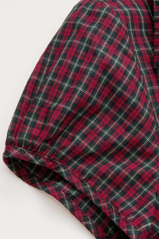 Plaid Puff Sleeve V-Neck Shirt