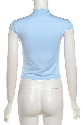 Mock Neck Cutout Button Crop Top