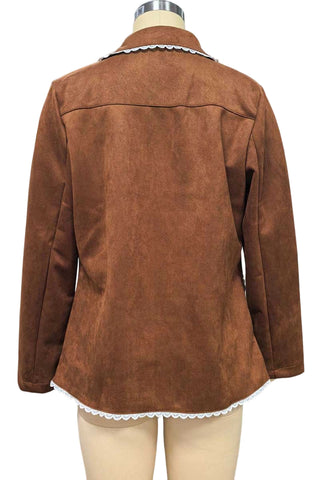 Scalloped Lace Trim Suede Jacket