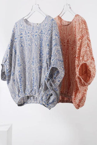 Patterned Blouse with Back Bow Tie