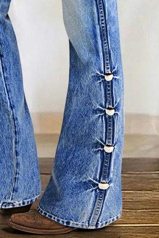 Side Button Flared Jeans