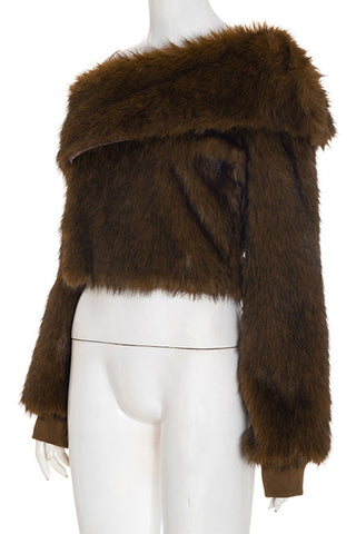 Faux Fur Collar Crop Coat