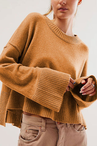 Bell Sleeve Crew Neck Knit Sweater