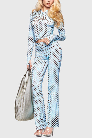 Polka Dot Hoodie and Flare Pants Set