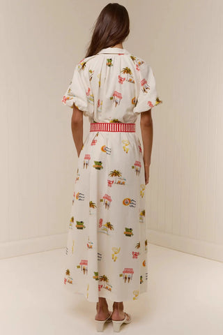 Belted Vacation Print Midi Dress
