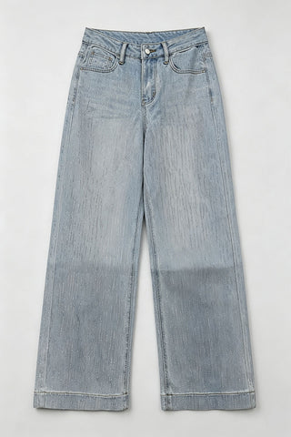 Stripe Embellished Wide Leg Jeans