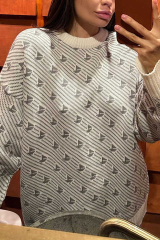 Bird Motif Crew Neck Knit Sweater