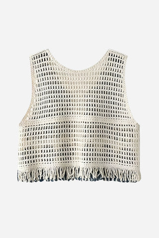 Crochet Button Front Fringe Vest