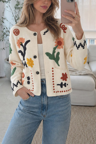 Floral Motif Button Front Cardigan