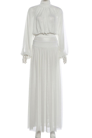Bell Sleeve Mock Neck Crop Skirt Set