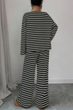 Striped Knit Crew Neck Pants Set