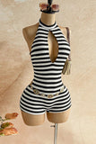 Striped Knit Halter Cutout Romper