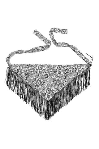 Paisley Print Fringe Tie Waist Wrap