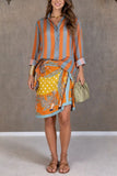 Striped Bell Sleeve Wrap Skirt Set