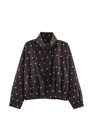 Polka Dot Stand Collar Zip-Up Jacket