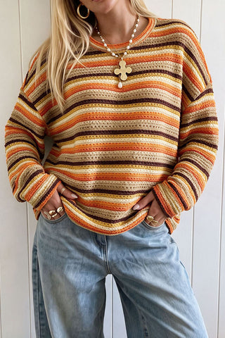 Striped Crew Neck Long Sleeve Knit Top
