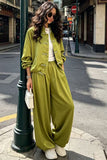 Tie Closure Stand Collar Wide Leg Pants Set