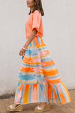 Tiered Multi-Color Striped Maxi Skirt
