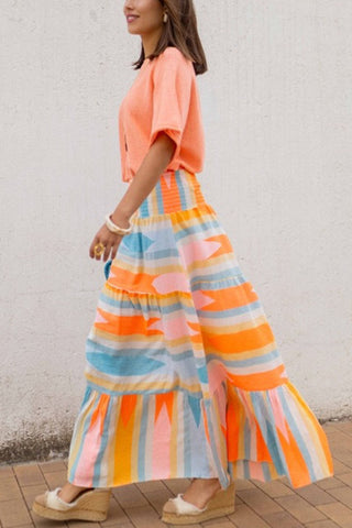 Tiered Multi-Color Striped Maxi Skirt