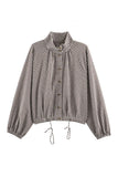 Plaid Stand-Collar Drawstring Jacket