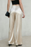 Satin Drawstring Wide-Leg Casual Pants