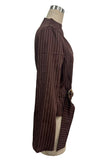 Striped Mock Neck Belted Blouse