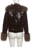 Fuzzy Collar Cropped Button-Front Jacket