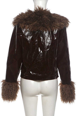 Fuzzy Collar Cropped Button-Front Jacket